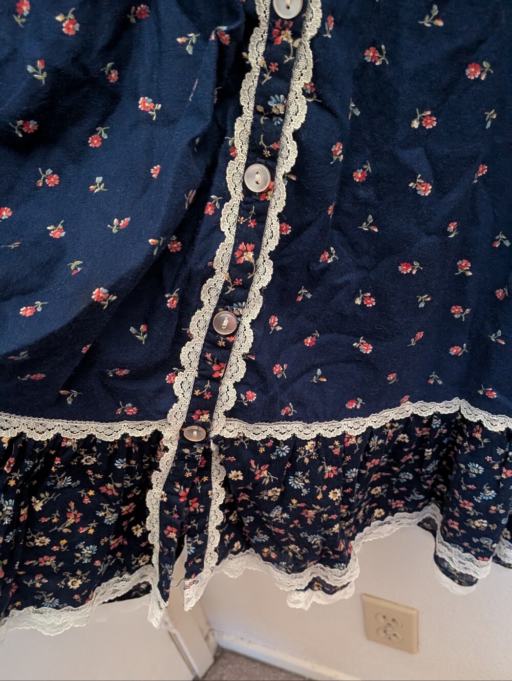 Vintage 70s Navy Floral Gunne Sax Style Girls Jacket And Skirt Coord Set Youth 5 - Picture 5 of 8